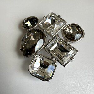Swarovski White & Smoky Crystal Brooch Silver Pin